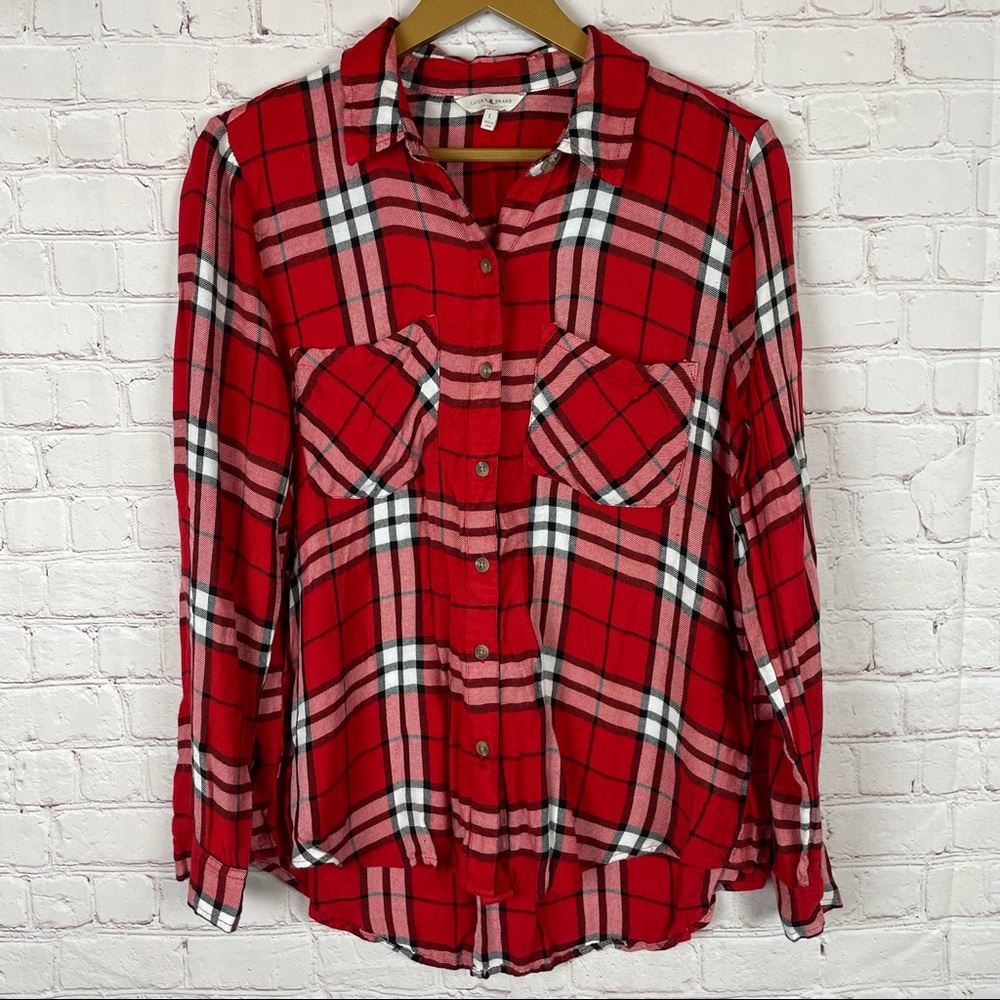 LUCKY BRAND Plaid Red Button Down Shirt L